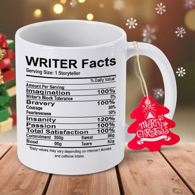 Tailorly White Ceramic 11 oz Mug - Writer Facts Serving Size 1 Storyteller Nutrition Style Label Design With Meaningful Words And Creative Lines Label