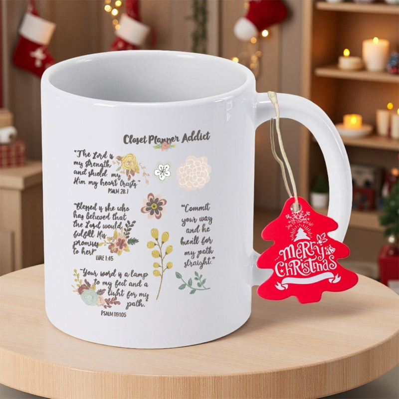 Tailorly White Ceramic 11 oz Mug - Plant Prayer Addict With Elegant Botanical Illustrations And Religious Script Mug