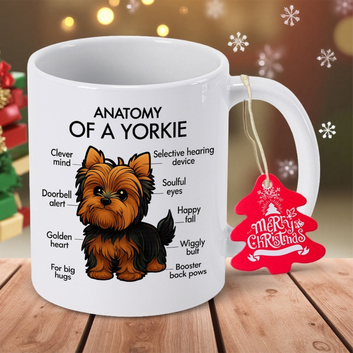 Tailorly White Ceramic 11 oz Mug - Anatomy Of A Yorkie Cute Brown And Black Puppy With Playful Descriptive Labels Yorkie
