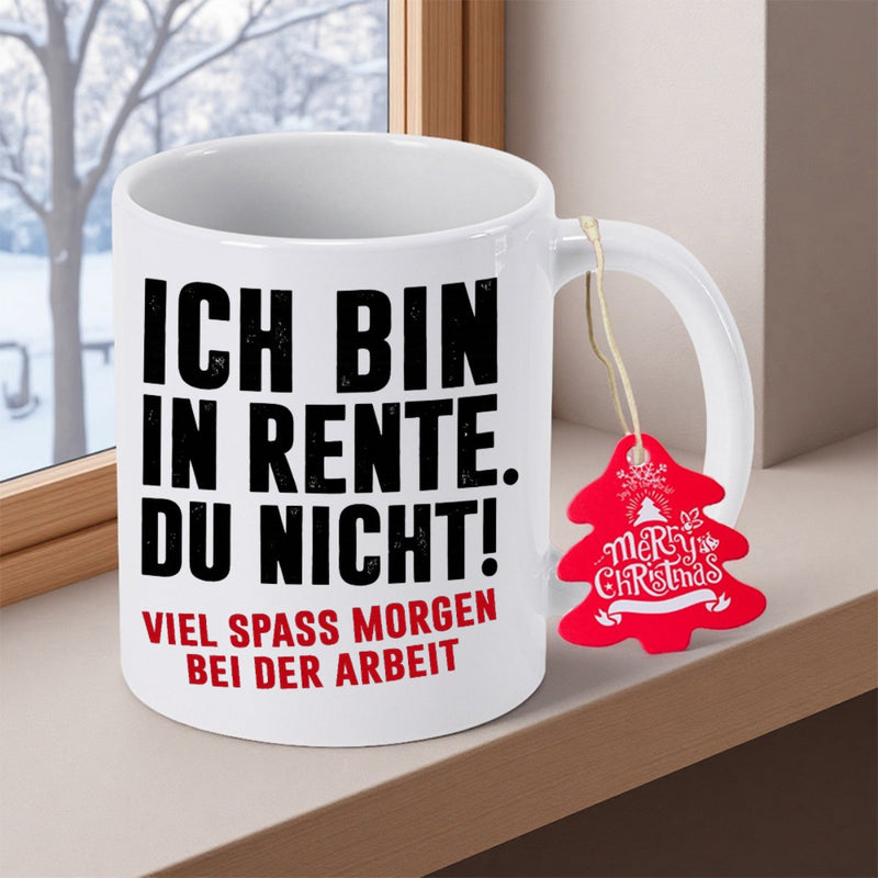 Tailorly White Ceramic 11 oz Mug - Merry Christmas Minimalist With Bold Black Lettering And Red Decorative Tag Mug