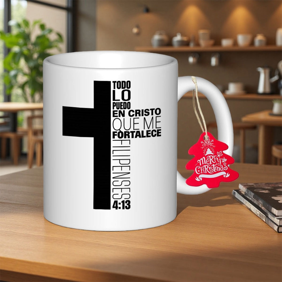 Tailorly White Ceramic 11 oz Mug - Merry Christmas Bold Minimalist Religious Symbol Printed On A Smooth Ceramic Cross