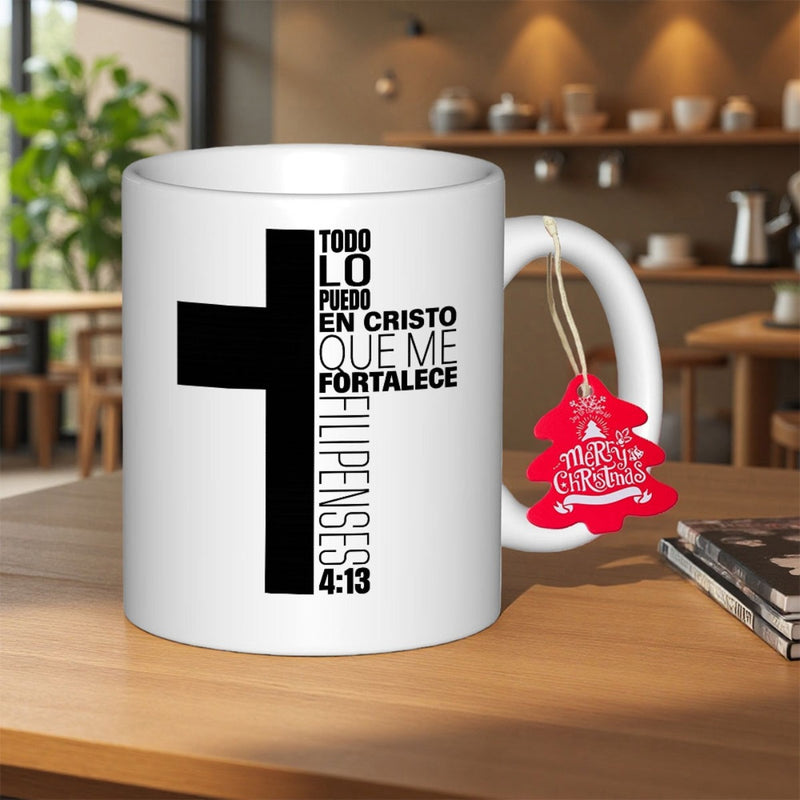 Tailorly White Ceramic 11 oz Mug - Merry Christmas Bold Minimalist Religious Symbol Printed On A Smooth Ceramic Cross