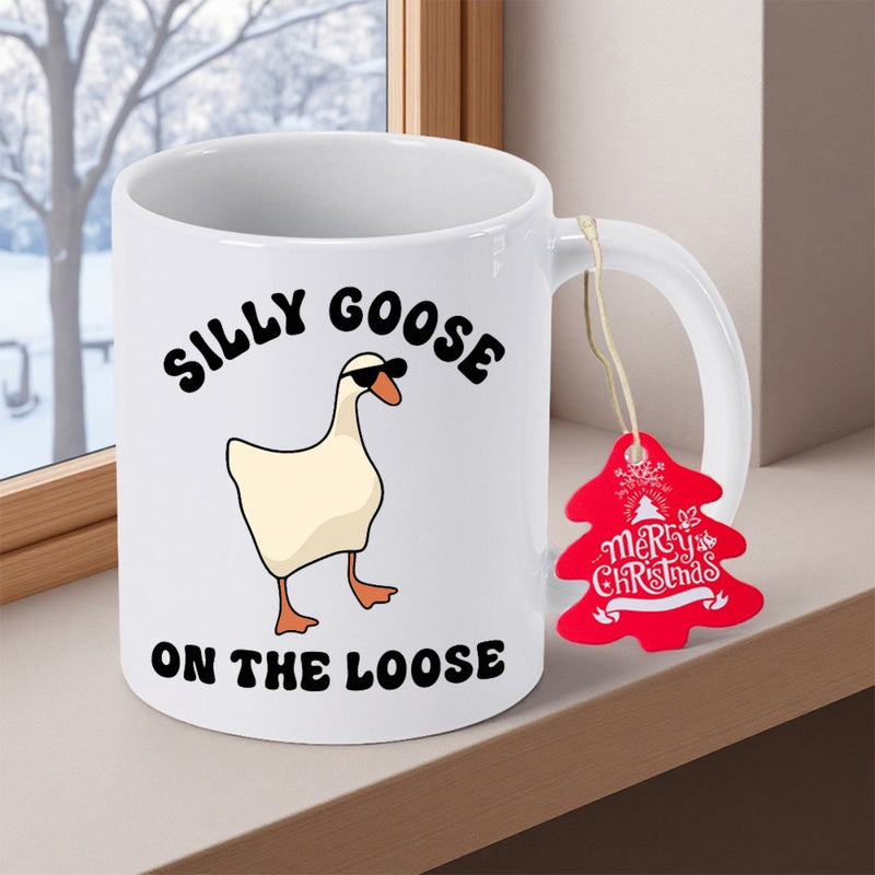 Tailorly White Ceramic 11 oz Mug - Silly Goose On The Loose Charming Cartoon Bird Wearing Cool Black Sunglasses With A Playful Attitude Goose