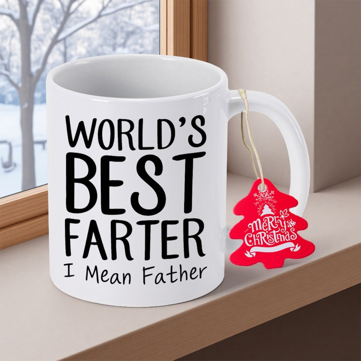 Tailorly White Ceramic 11 oz Mug - Worlds Best Farter I Mean Father Plain Featuring Bold Black Block Lettering Mug