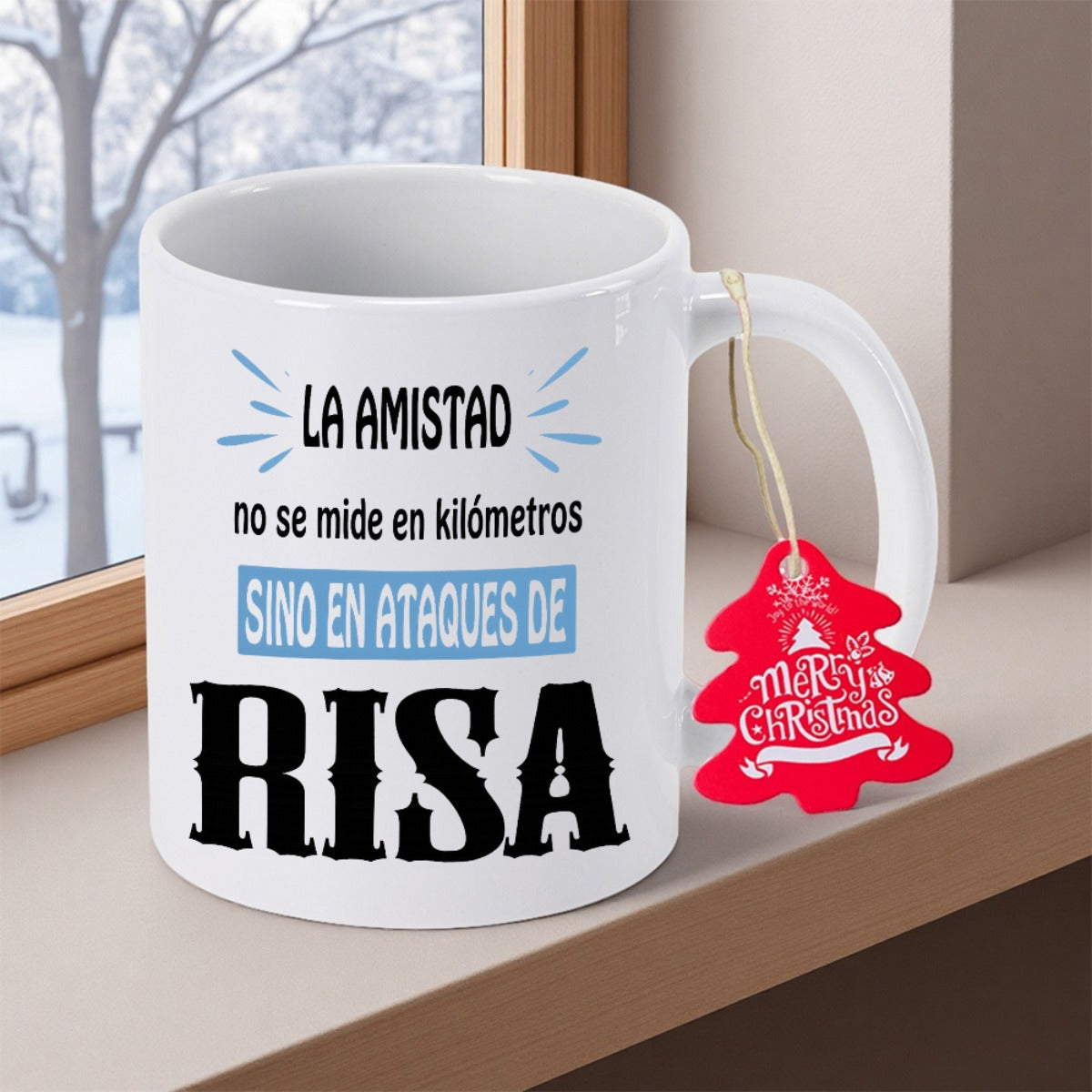 Tailorly White Ceramic 11 oz Mug - Merry Christmas Ceramic White Vessel Featuring Holiday Tag And Decorative Typography Mug