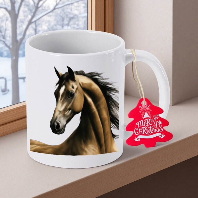 Tailorly White Ceramic 11 oz Mug - Elegant Realistic Brown Horse With Flowing Black Mane Horse