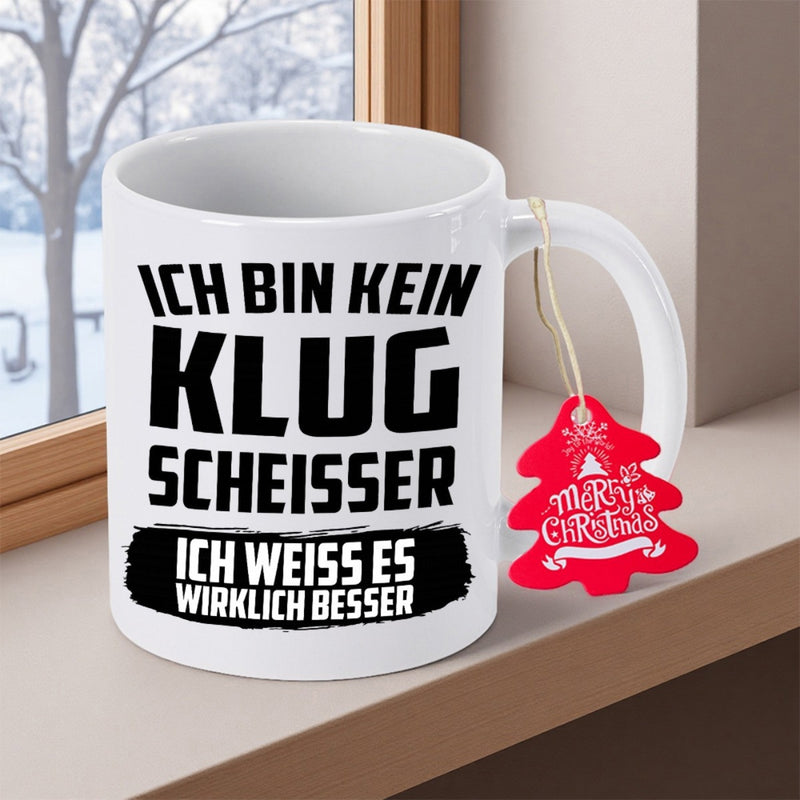 Tailorly White Ceramic 11 oz Mug - Merry Christmas White Ceramic Coffee Cup With Bold Black Humorous German Text Mug