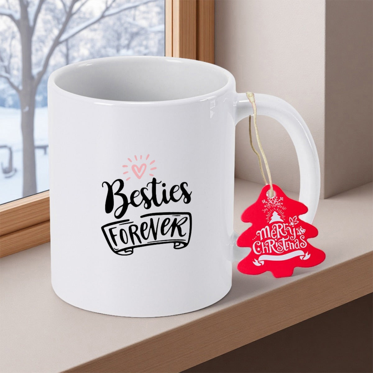 Tailorly White Ceramic 11 oz Mug - Besties Forever Ceramic White Surface With Elegant Script And Decorative Heart Icon Mug