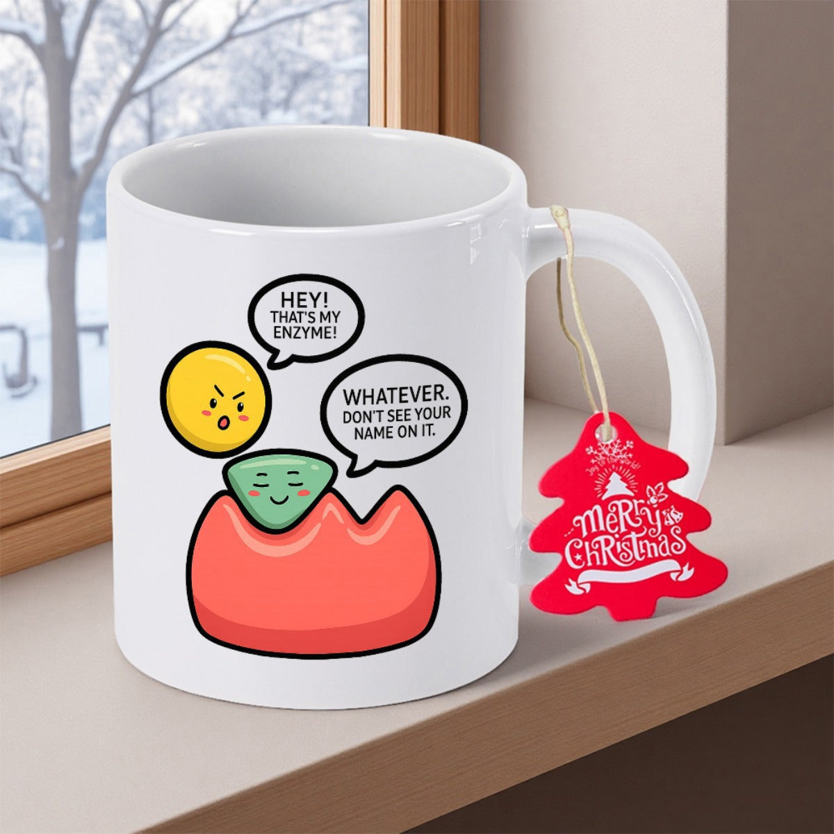 Tailorly White Ceramic 11 oz Mug - Hey That Is My Enzyme Whatever Dont See Your Name On It Vibrant Colorful Science Illustration Depicting A Funny Biological