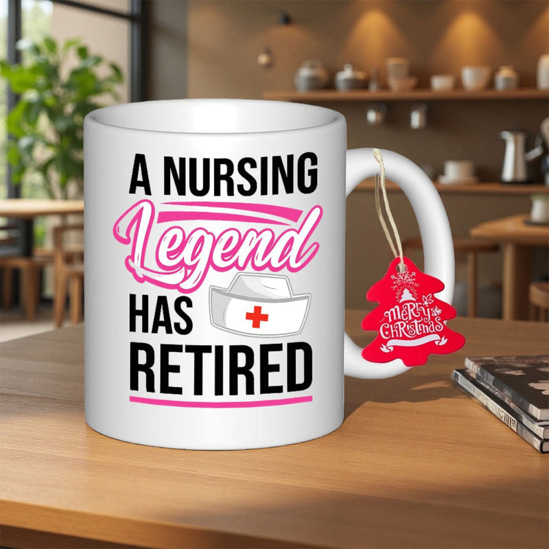 Tailorly White Ceramic 11 oz Mug - A Nursing Legend Has Retired Classic White Medical Cap Featuring A Small Red Cross Icon Nurse Cap