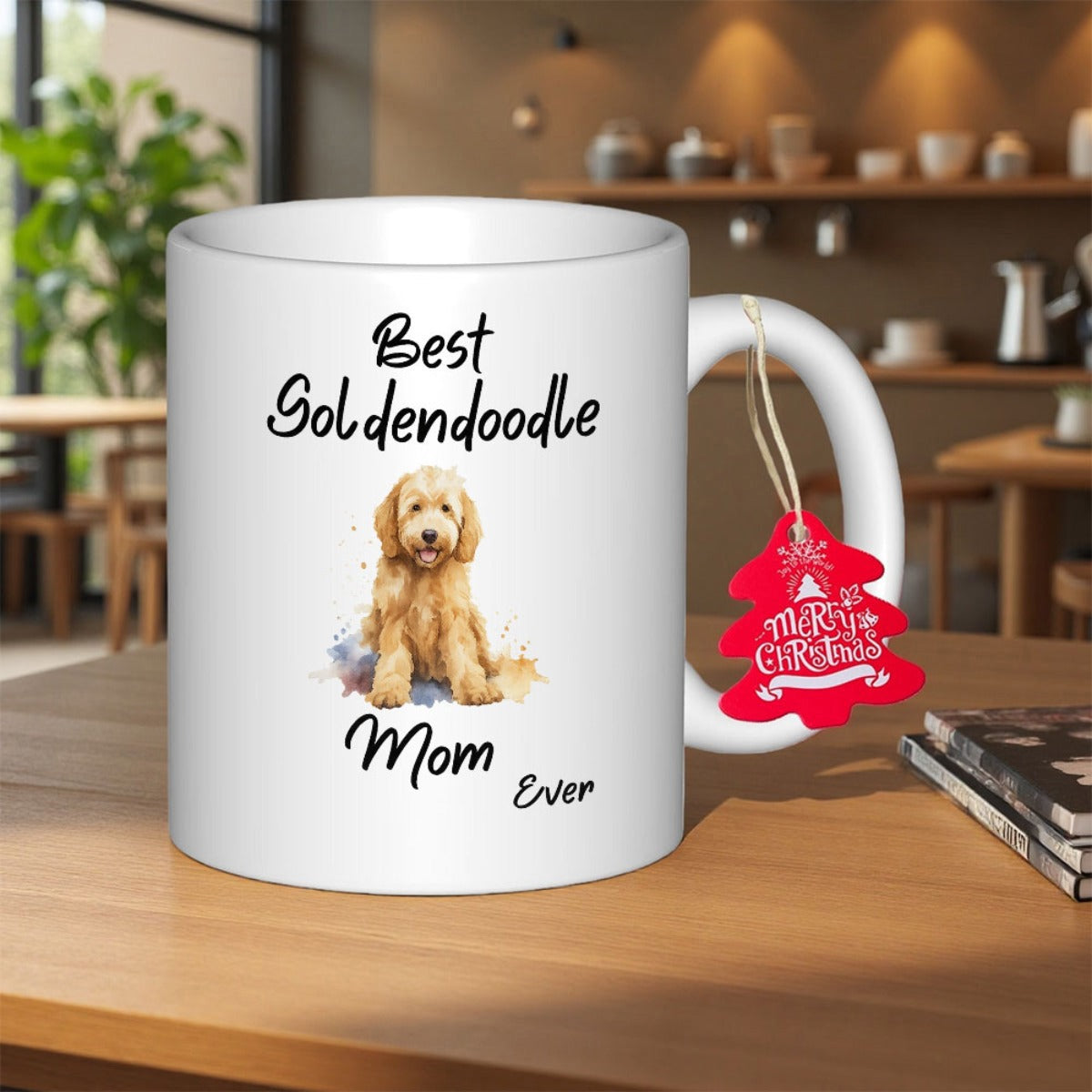 Tailorly White Ceramic 11 oz Mug - Best Goldendoodle Mom Ever Adorable Fluffy Golden Puppy Sitting Peacefully With Soft Fur Textures Goldendoodle