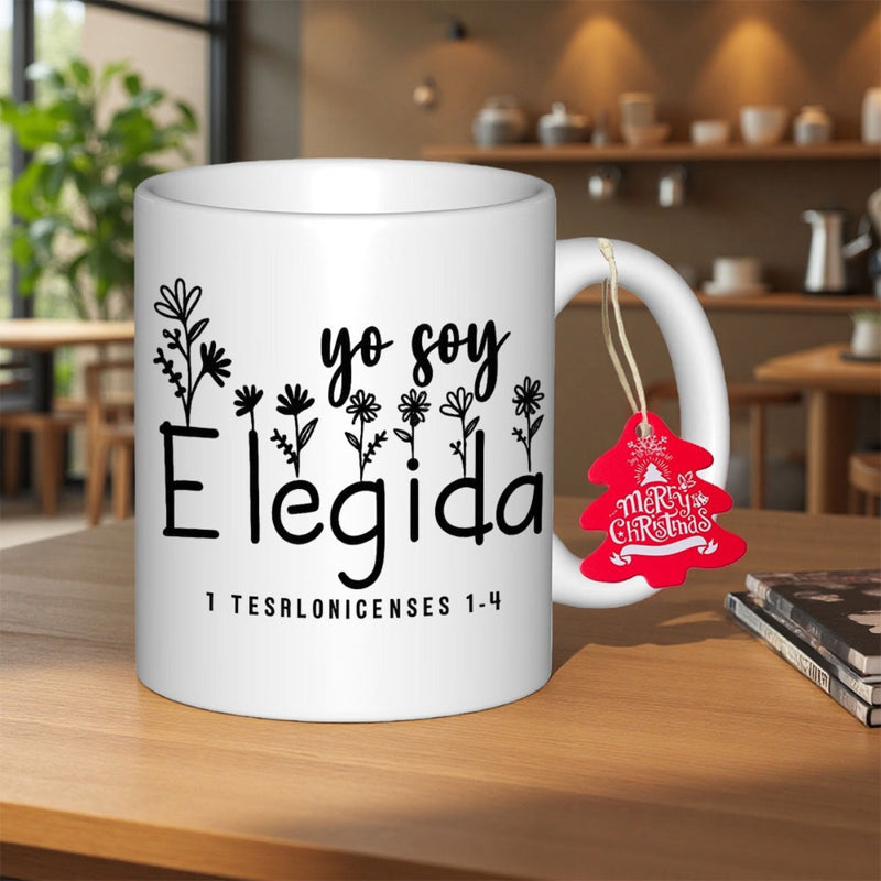 Tailorly White Ceramic 11 oz Mug - Simple Minimalist Black Line Art Flowers Blooming From Script Text Lettering Flower