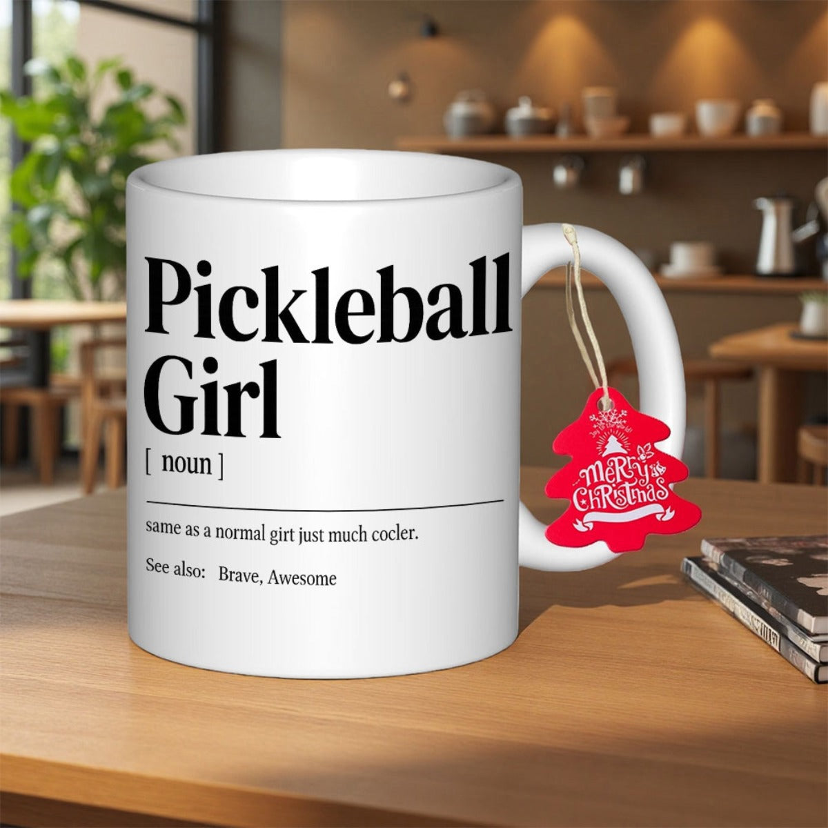 Tailorly White Ceramic 11 oz Mug - Pickleball Girl Minimalist Black Lettering On White Background With Dictionary Style Layout Mug
