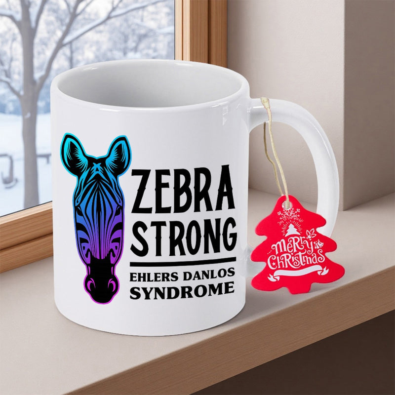 Tailorly White Ceramic 11 oz Mug - Zebra Strong Ehlers Danlos Syndrome Colorful Artistic Head With Abstract Blue And Purple Gradient Patterns Zebra