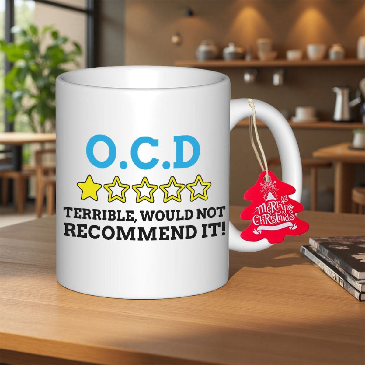 Tailorly White Ceramic 11 oz Mug - O C D Terrible Would Not Recommend It Humorous One Star Rating Design With Bold Text Under Blue Letters Review
