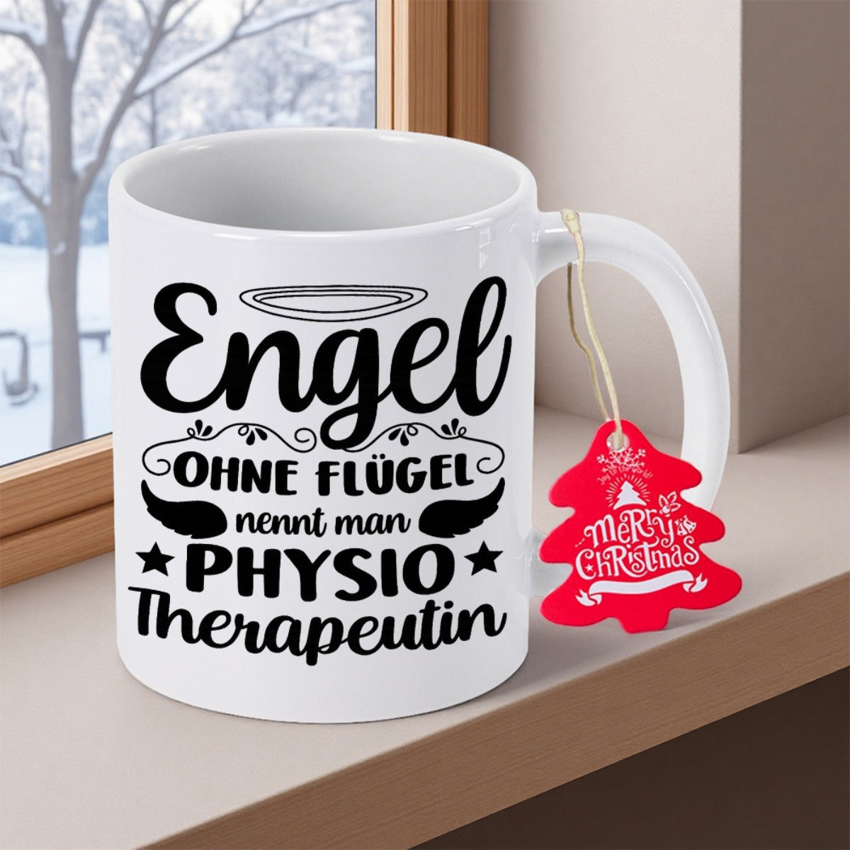 Tailorly White Ceramic 11 oz Mug - Minimalist Black Decorative Script With Angel Wings And Halo Elements Mug