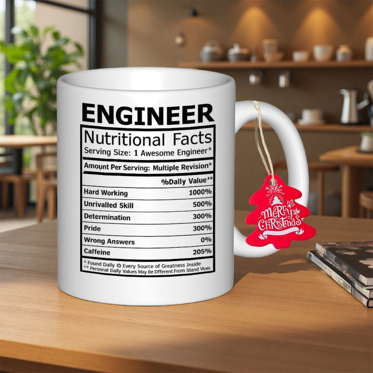Tailorly White Ceramic 11 oz Mug - Engineer Nutritional Facts Detailed Information Table With Percentage Values Printed On