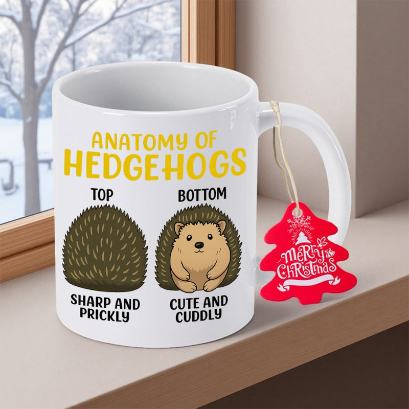 Tailorly White Ceramic 11 oz Mug - Anatomy Of Hedgehogs Two Cute Cartoon Hedgehogs With Prickly Spines And Soft Bellies Hedgehog