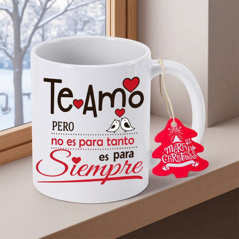 Tailorly White Ceramic 11 oz Mug - Merry Christmas Two Small Birds Facing Each Other Among Radiant Red Romantic Hearts Bird