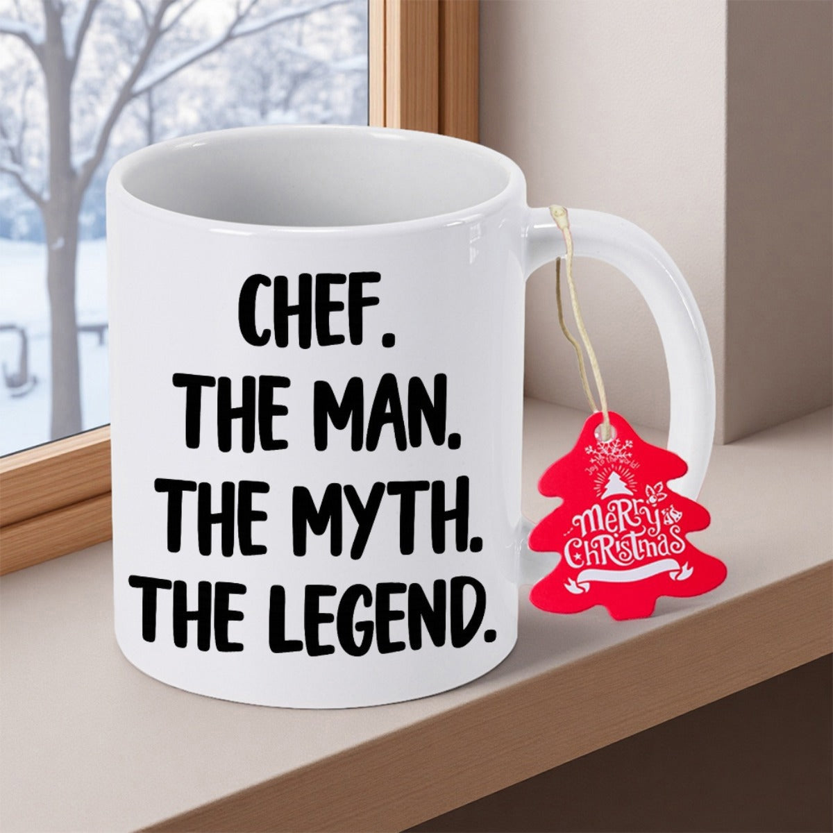 Tailorly White Ceramic 11 oz Mug - Chef The Man The Myth The Legend Simple Black Font In Minimalist Professional Culinary Theme Chef