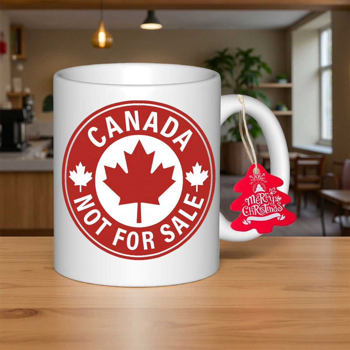 Tailorly White Ceramic 11 oz Mug - Canada Not For Sale Red Circular Emblem Featuring National Symbols And Iconic Maple Leaf Mug