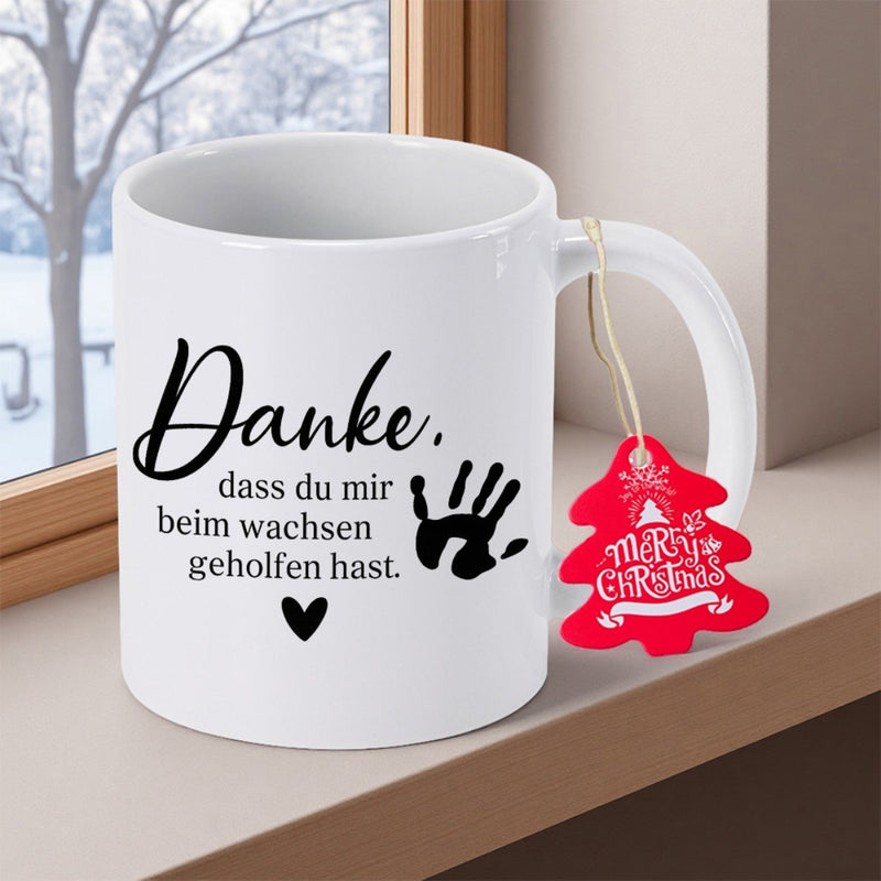 Tailorly White Ceramic 11 oz Mug - Merry Christmas Minimalist Black Heart Near Small Artistic Child Handprint