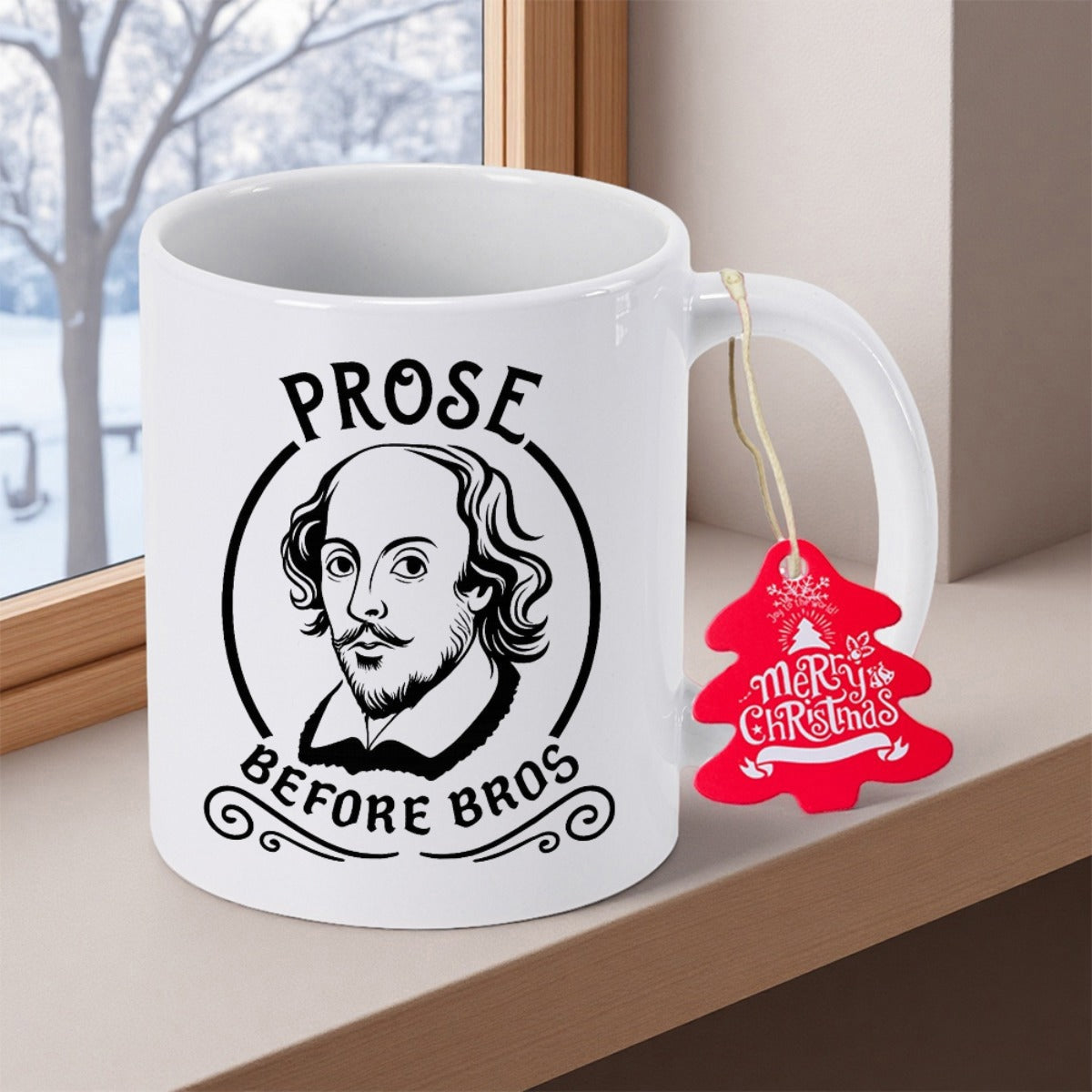 Tailorly White Ceramic 11 oz Mug - Prose Before Bros Classic Minimalist Ink Illustration Featuring Famous Literary Writer Portrait