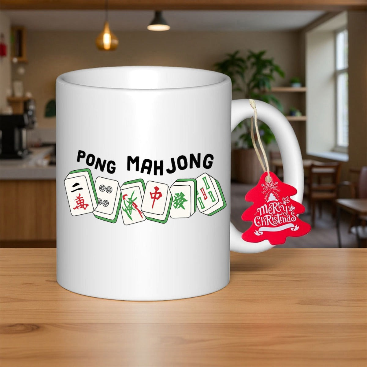 Tailorly White Ceramic 11 oz Mug - Pong Mahjong Traditional Gaming Tiles Arranged In A Row With Vibrant Colored Symbols Mahjong Tiles