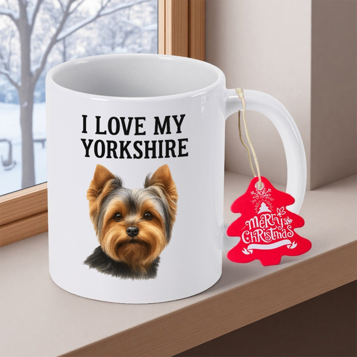 Tailorly White Ceramic 11 oz Mug - I Love My Yorkshire Adorable Fluffy Furry Pet Portrait With Alert Ears And Brown Eyes Yorkshire