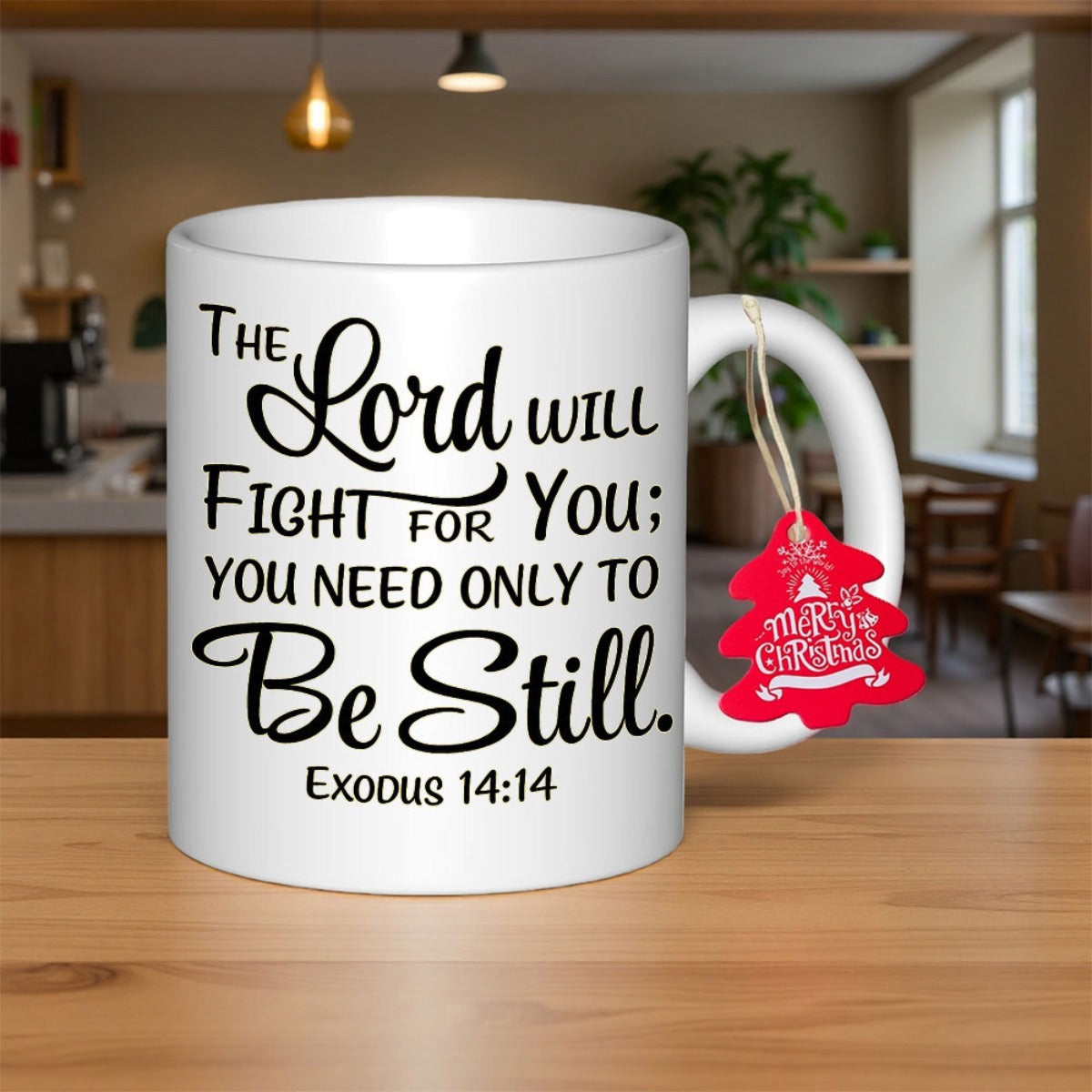 Tailorly White Ceramic 11 oz Mug - The Lord Will Fight For You You Need Only To Be Still Exodus 14 14 Elegant Black Cursive Typography On A Sleek Ceramic Mug