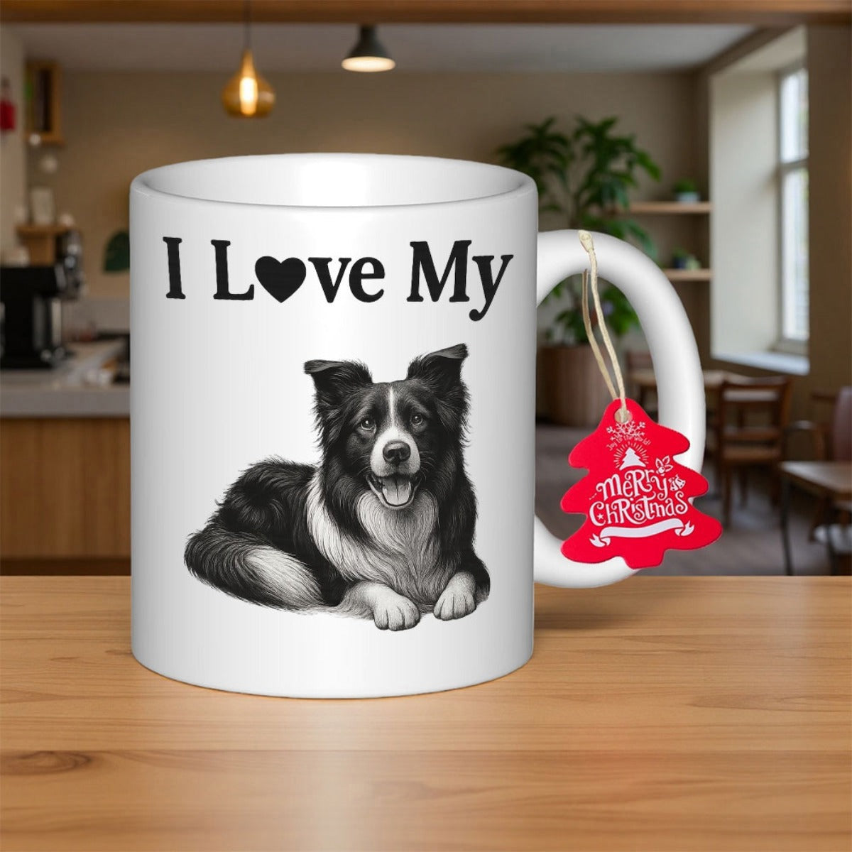 Tailorly White Ceramic 11 oz Mug - I Love My Realistic Black And White Fur Pattern Resting Gracefully Upon Pure White Surface Border Collie