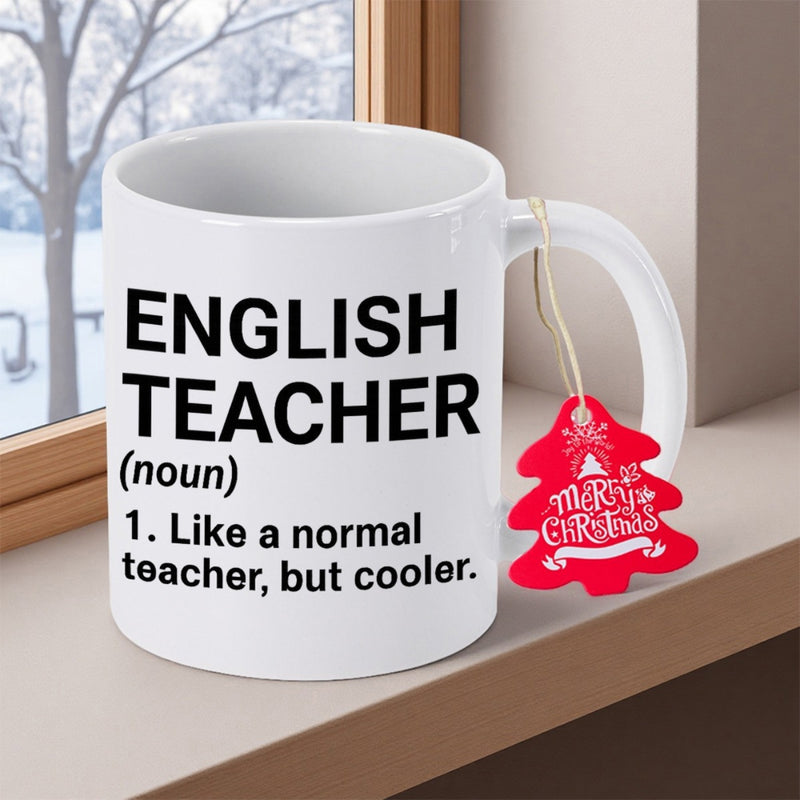 Tailorly White Ceramic 11 oz Mug - English Teacher Like A Normal Teacher But Cooler Minimalist White Ceramic Vessel With Bold Black Sans Serif Typography Mug