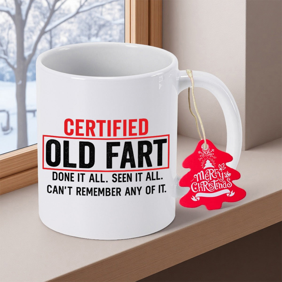 Tailorly White Ceramic 11 oz Mug - Certified Old Fart Done It All Seen It All Cant Remember Any Of It Minimalist White Ceramic Vessel Featuring Bold Red And Black