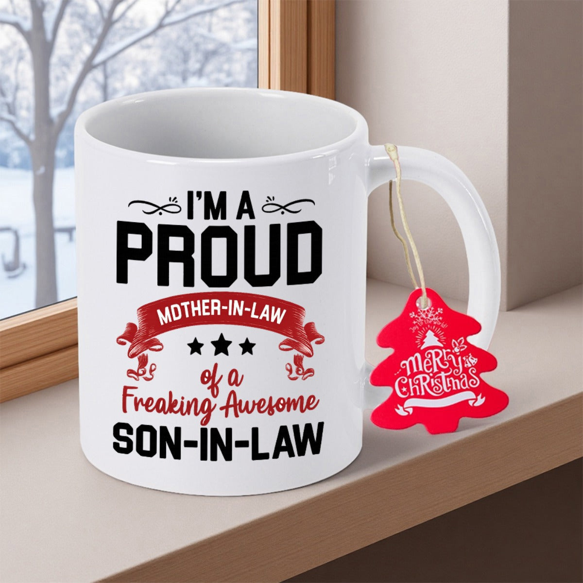 Tailorly White Ceramic 11 oz Mug - Im A Proud Mother In Law Of A Freaking Awesome Son In Law Clean Featuring Bold Decorative Text And Stylish Stars Mug