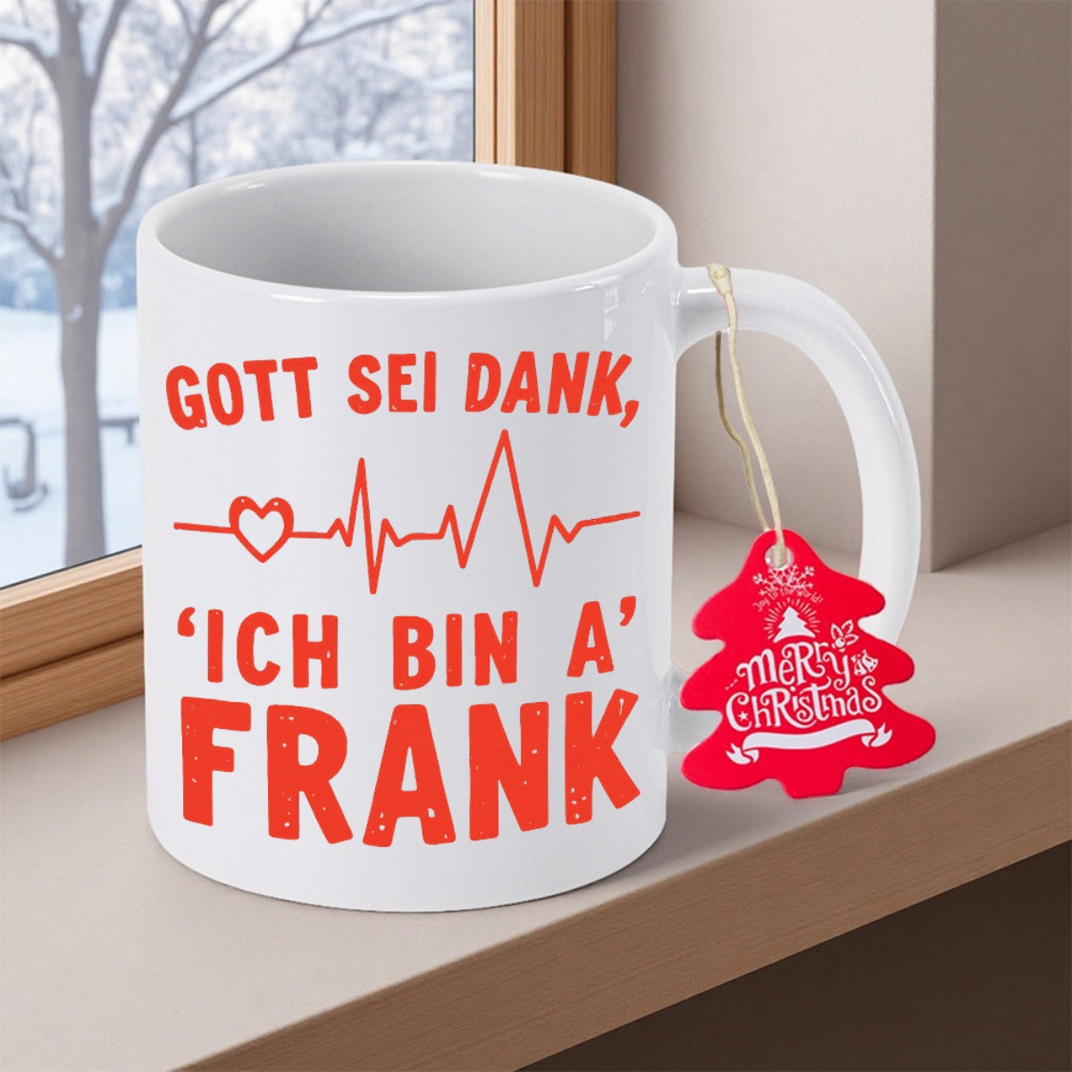 Tailorly White Ceramic 11 oz Mug - Merry Christmas Vibrant Red Heartbeat Line With A Small Heart Icon Centered On