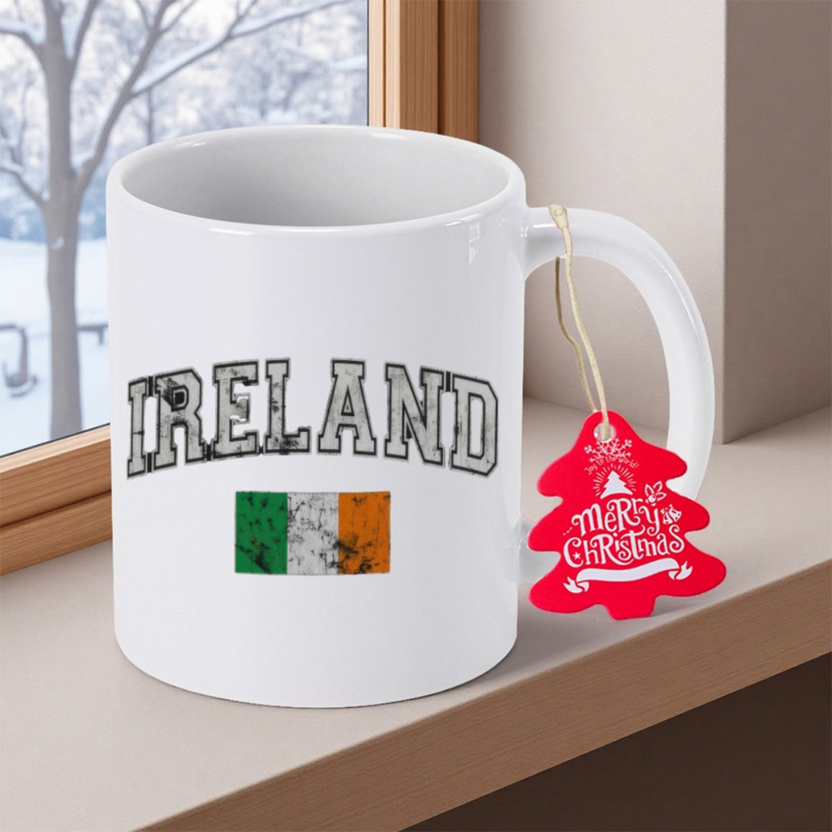 Tailorly White Ceramic 11 oz Mug - Ireland Distressed Vintage Style Horizontal Tricolor National Symbol Representing Heritage Flag