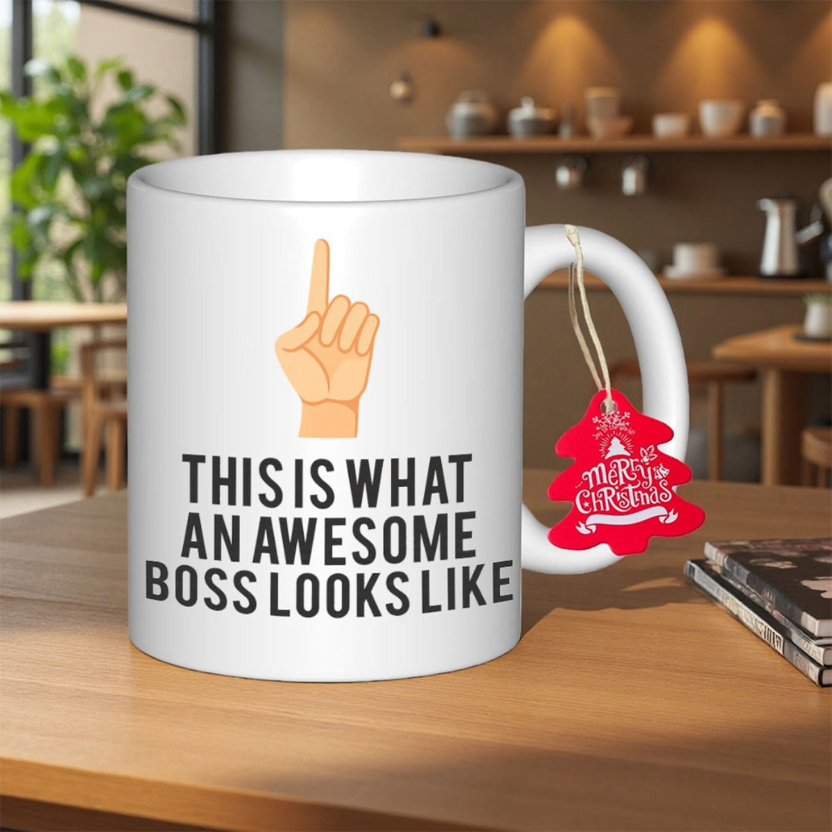 Tailorly White Ceramic 11 oz Mug - This Is What An Awesome Boss Looks Like Simple Graphic Finger Pointing Upwards Featuring Bold Clean Modern Typography Hand