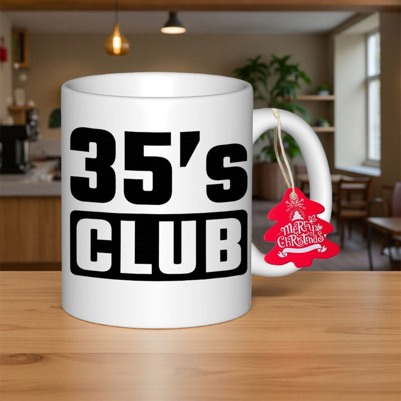 Tailorly White Ceramic 11 oz Mug - 35s Club Minimalist Featuring Bold Black Block Text Mug