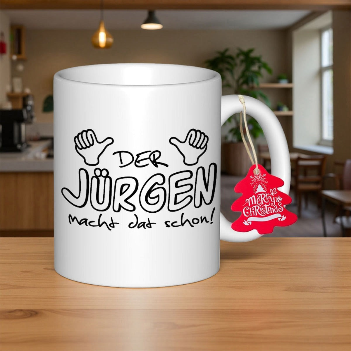 Tailorly White Ceramic 11 oz Mug - Minimalist Black Line Drawing Featuring Thumbs Pointing Inward For Expression Hand