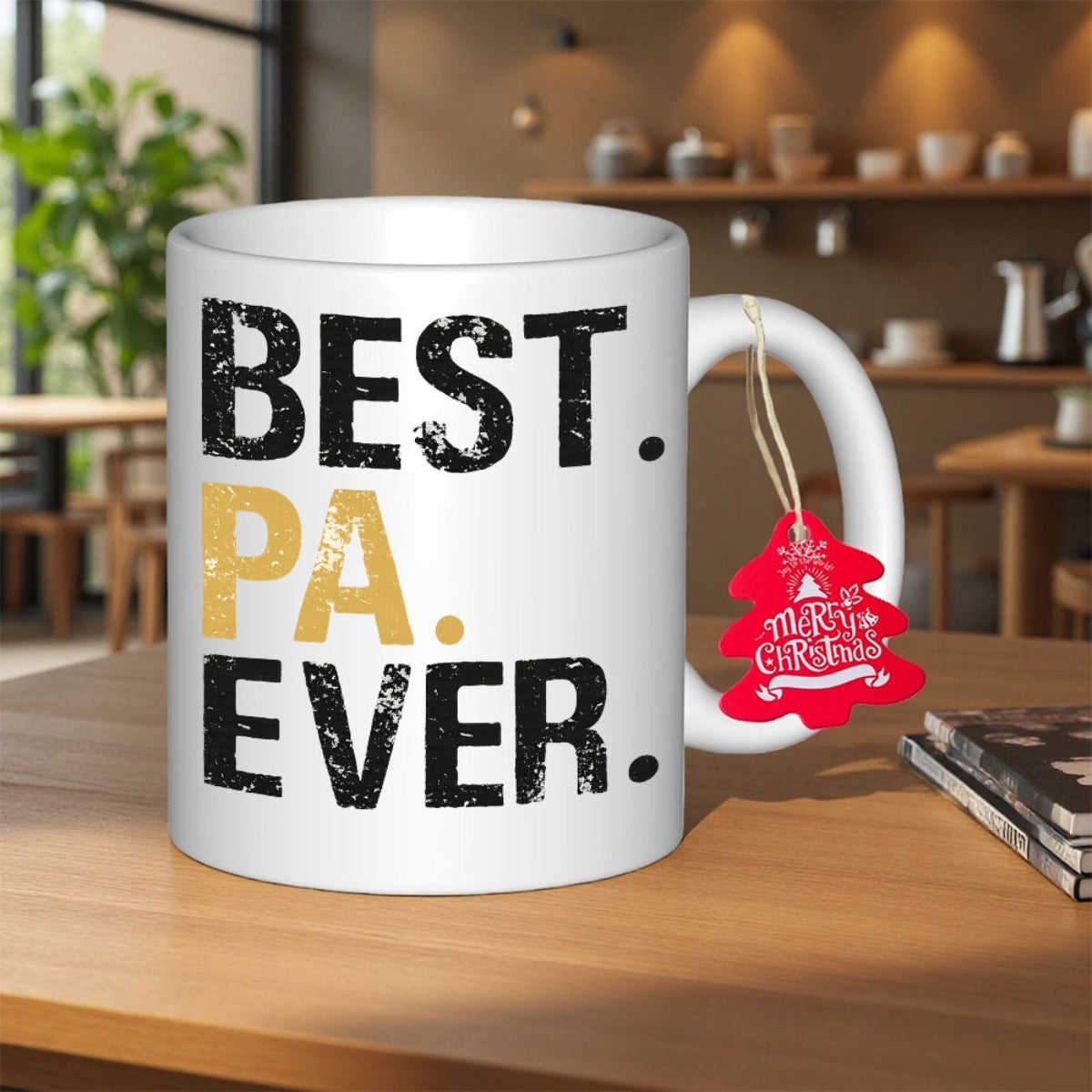 Tailorly White Ceramic 11 oz Mug - Best Pa Ever Distressed Bold Block Style With Textured Golden Accents Lettering