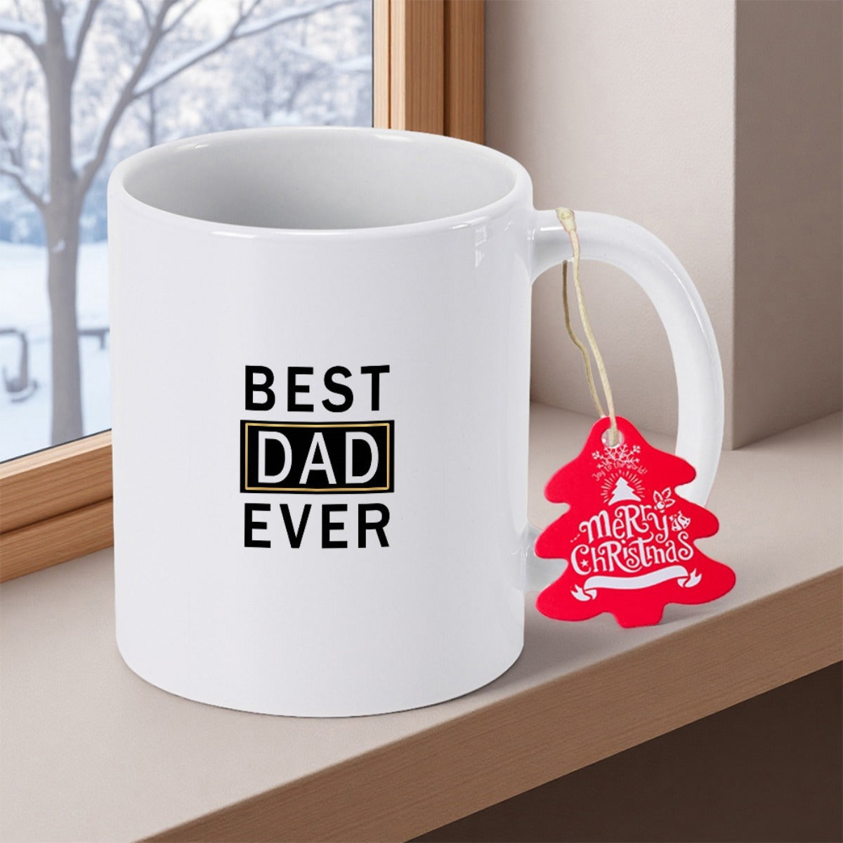 Tailorly White Ceramic 11 oz Mug - Best Dad Ever Minimalist Typography Design With Black Bold Letters On