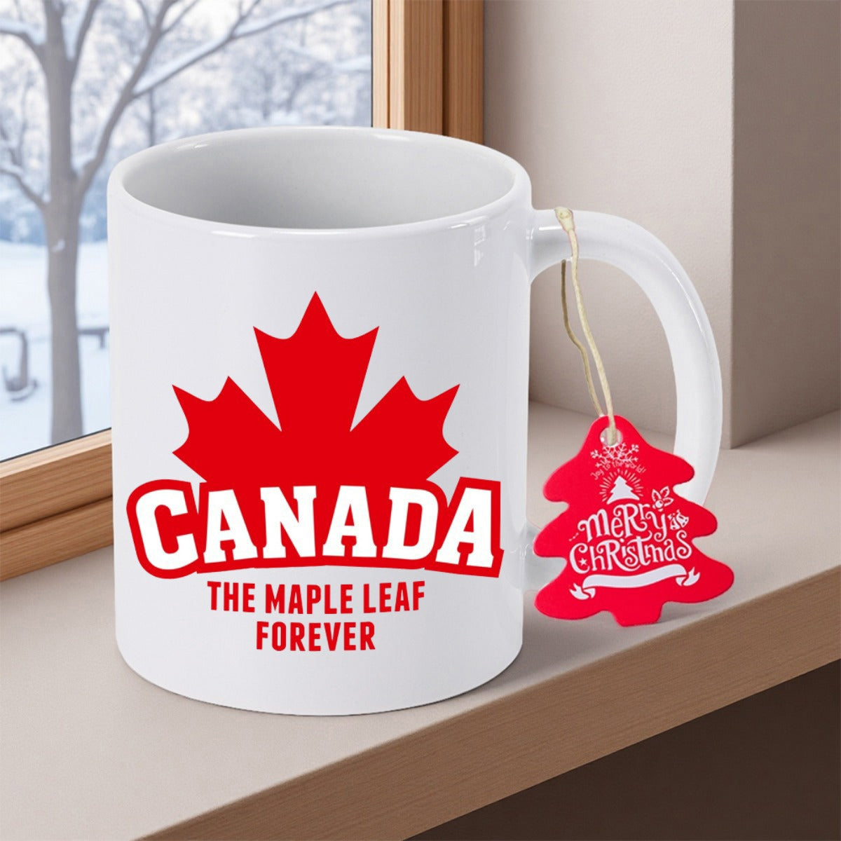 Tailorly White Ceramic 11 oz Mug - Canada The Maple Leaf Forever Vibrant Red Patriotic Emblem Centered On A Clean White Surface Maple Leaf