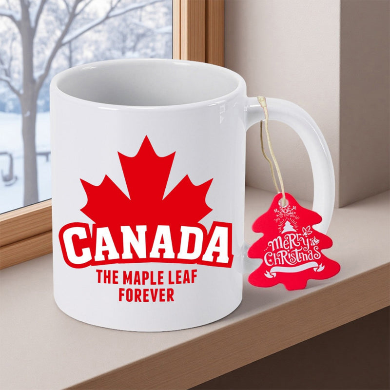 Tailorly White Ceramic 11 oz Mug - Canada The Maple Leaf Forever Vibrant Red Patriotic Emblem Centered On A Clean White Surface Maple Leaf