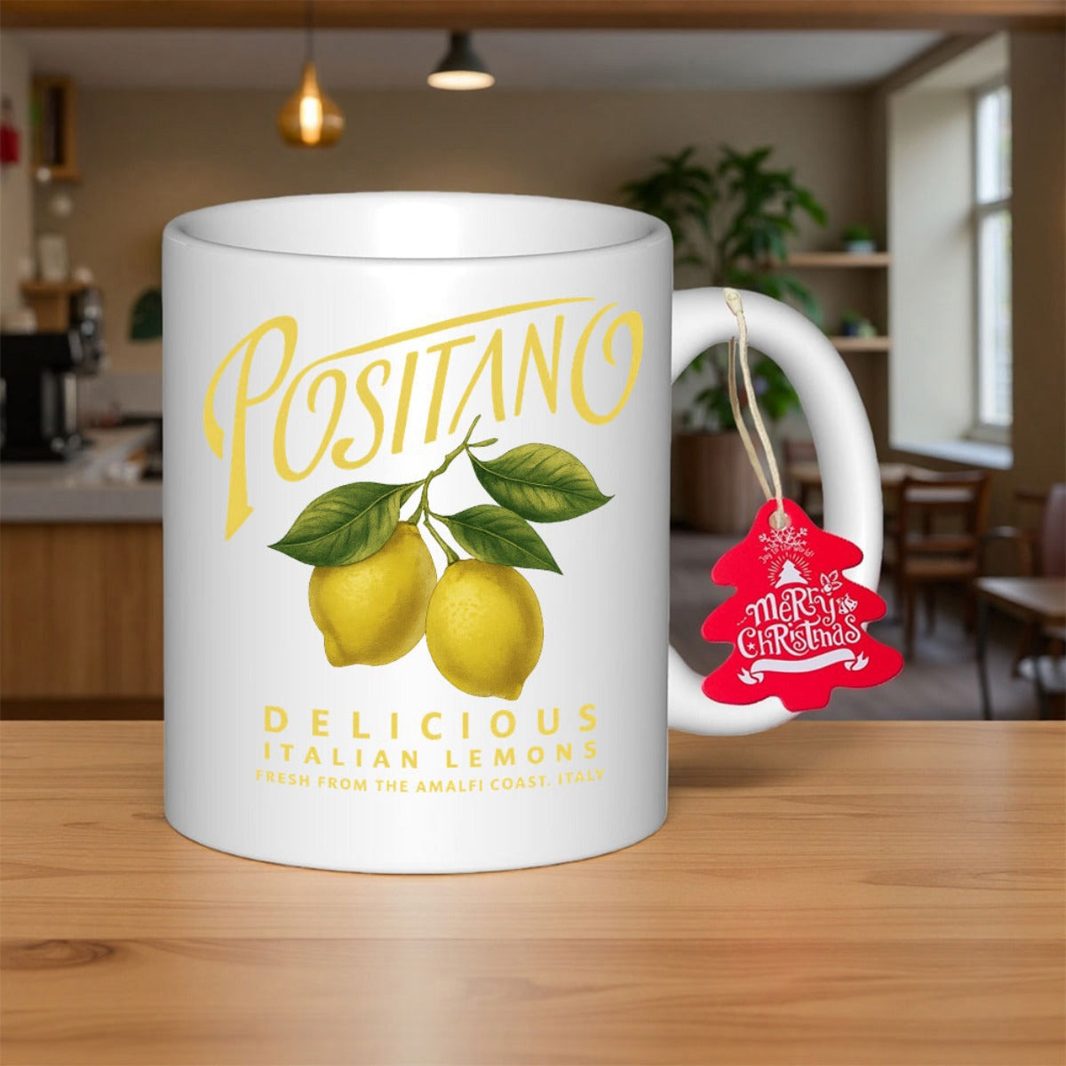 Tailorly White Ceramic 11 oz Mug - Positano Delicious Italian Lemons Vibrant Yellow Citrus Fruits With Detailed Green Leaves On Branch Lemon
