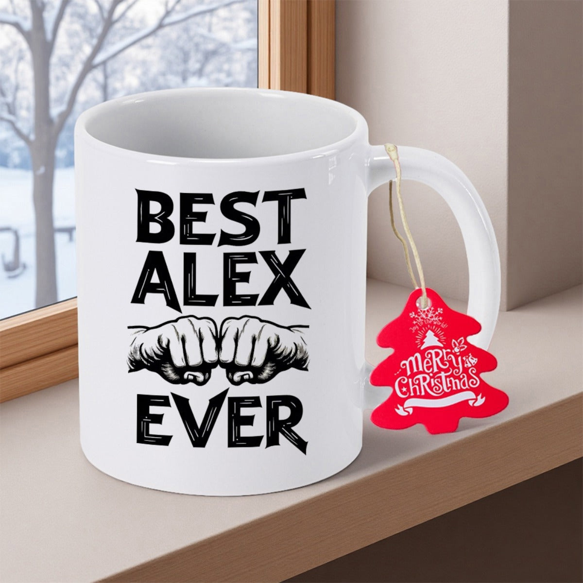 Tailorly White Ceramic 11 oz Mug - Best Alex Ever Strong Clenched Hands Meeting In A Powerful Impactful Motion Fist