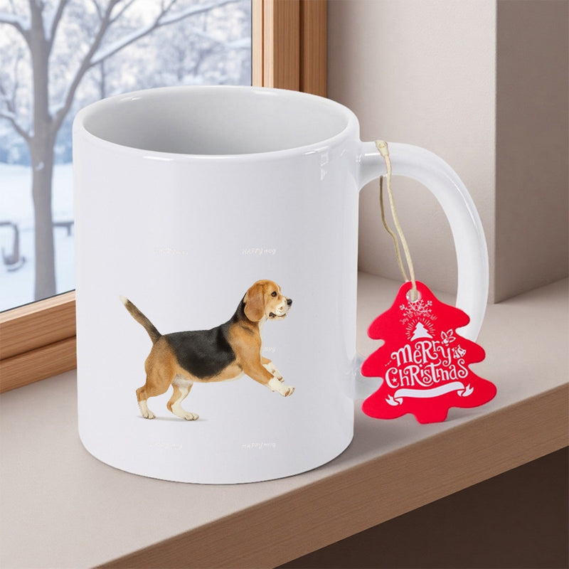Tailorly White Ceramic 11 oz Mug - Adorable Small Puppy Standing Alertly On A Clean White Background Beagle