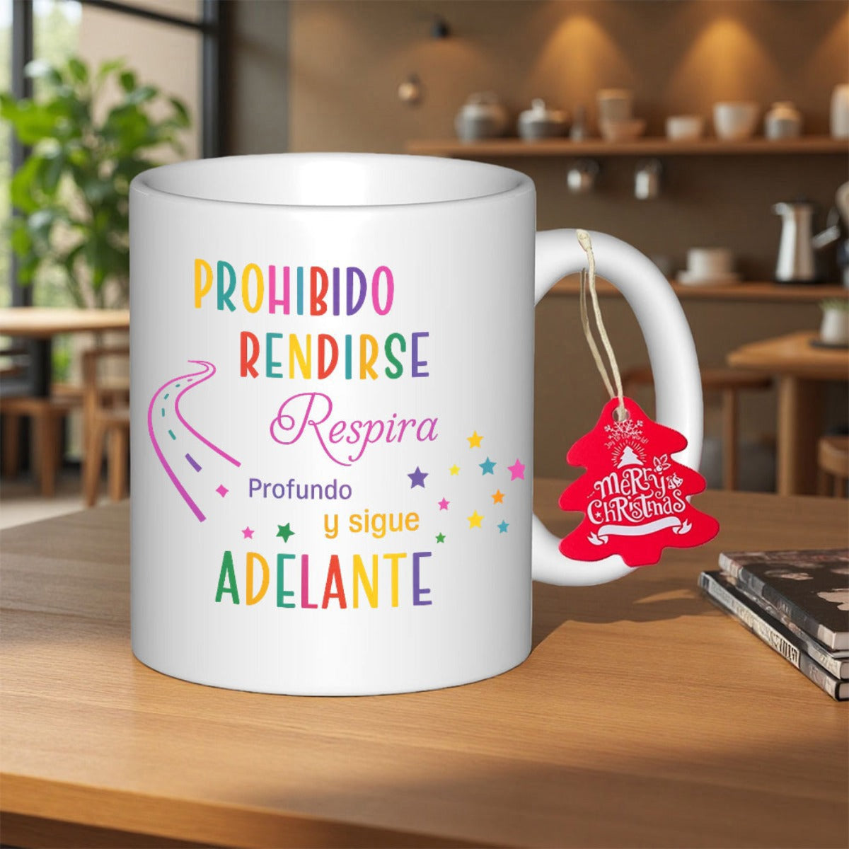 Tailorly White Ceramic 11 oz Mug - Colorful Winding Road With Vibrant Stars And Artistic Motivational Quote Path