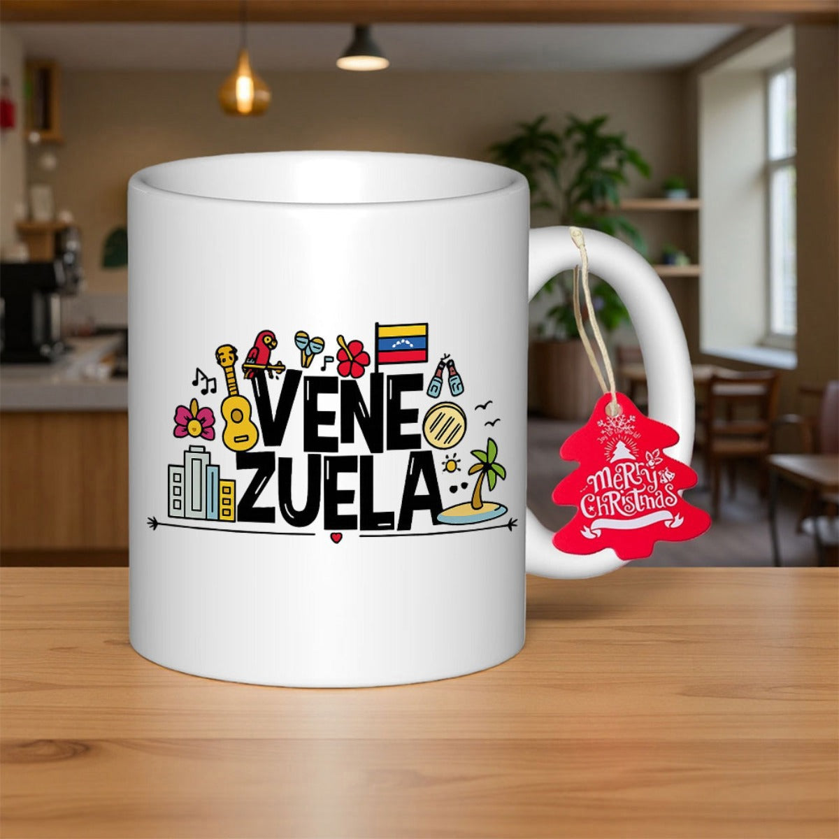 Tailorly White Ceramic 11 oz Mug - Venezuela Vibrant National Symbols Featuring Tropical Landscape And Hand Drawn Cultural Icons Mug
