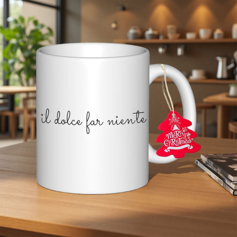 Tailorly White Ceramic 11 oz Mug - Merry Christmas Minimalist White Ceramic Vessel Displaying Elegant Cursive Script Message Coffee Mug