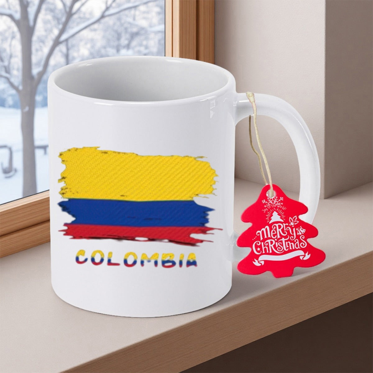 Tailorly White Ceramic 11 oz Mug - Colombia Vibrant Hand Painted Artistic Brushstroke National Flag Design Colorful Mug